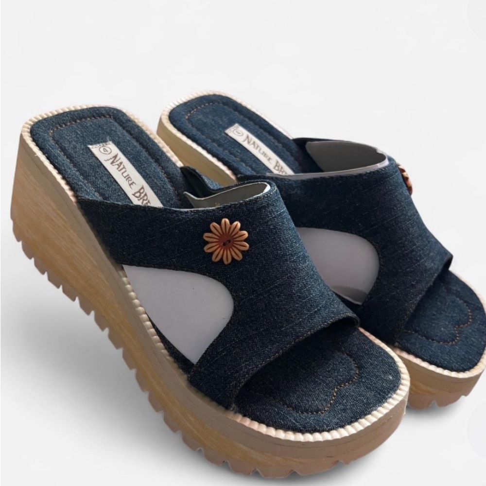 Nature Breeze Denim and White Wedge Sandals